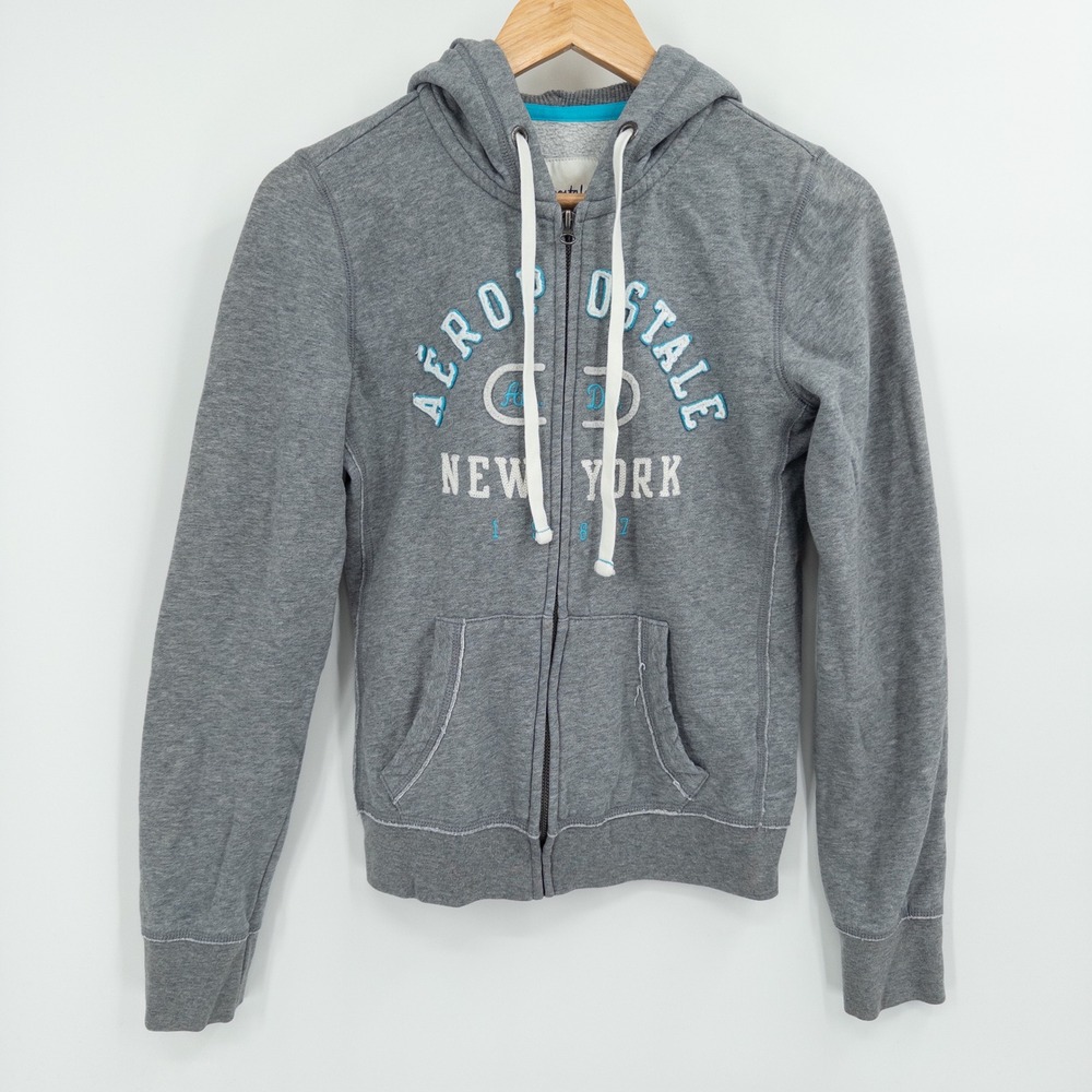 Y2K Aeropostale Gray Zip Up Hoodie Womens Medium Fitted Tight Mall Preppy 2000s‎
